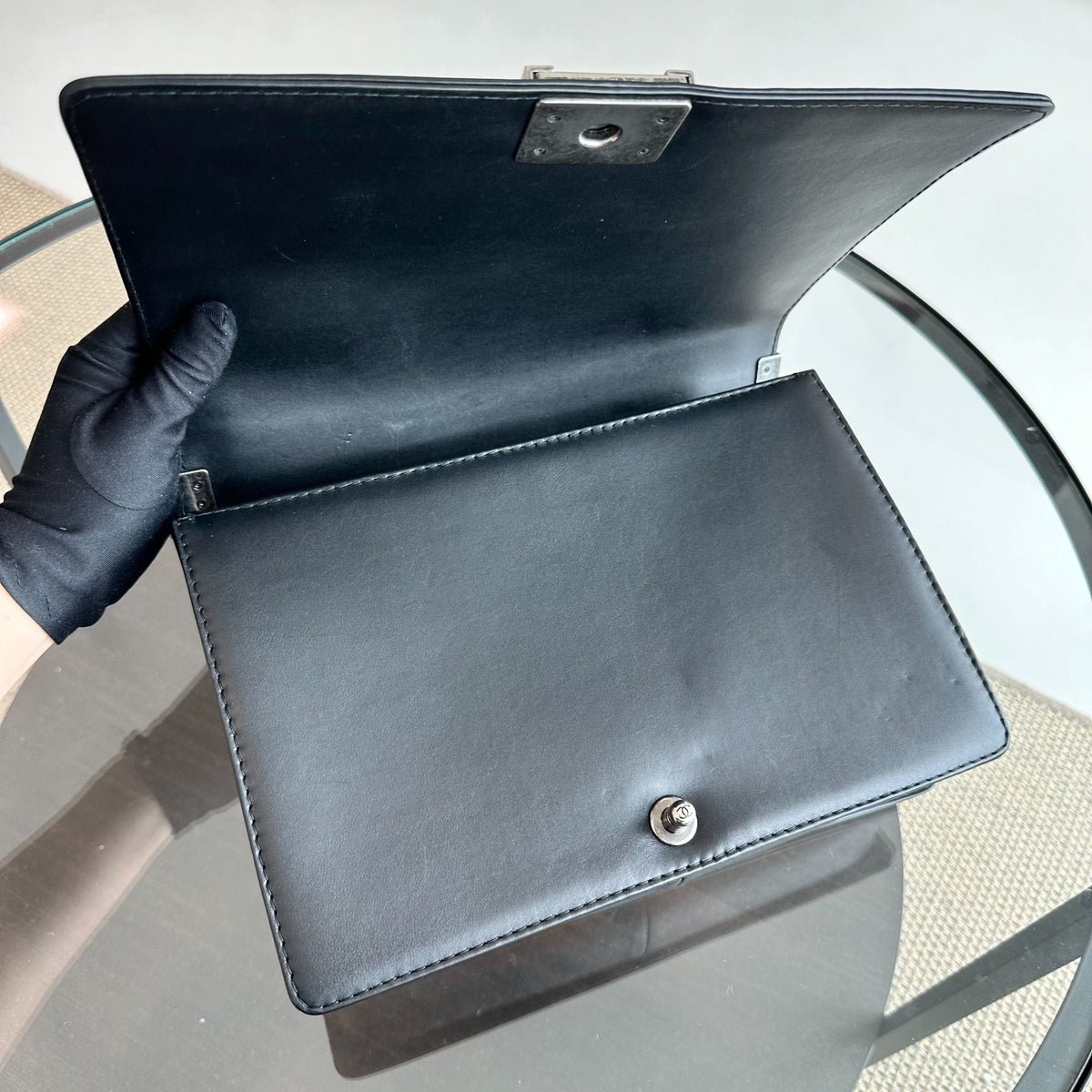 Boy Large Lambskin 30cm Quilted Leboy Black RSHW No 18