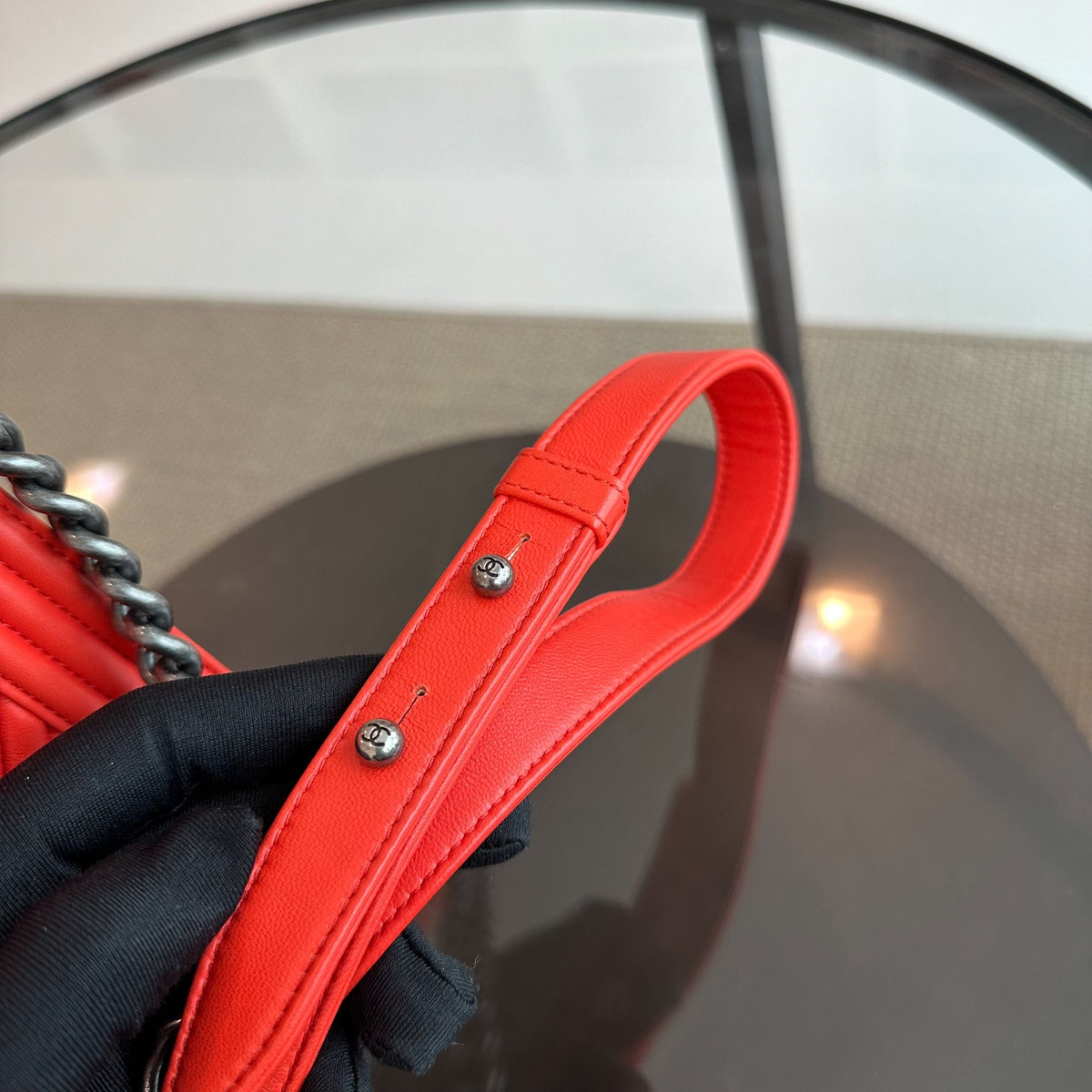 Boy New Medium 28CM Chevron Lambskin Salmon Red RSHW No 20