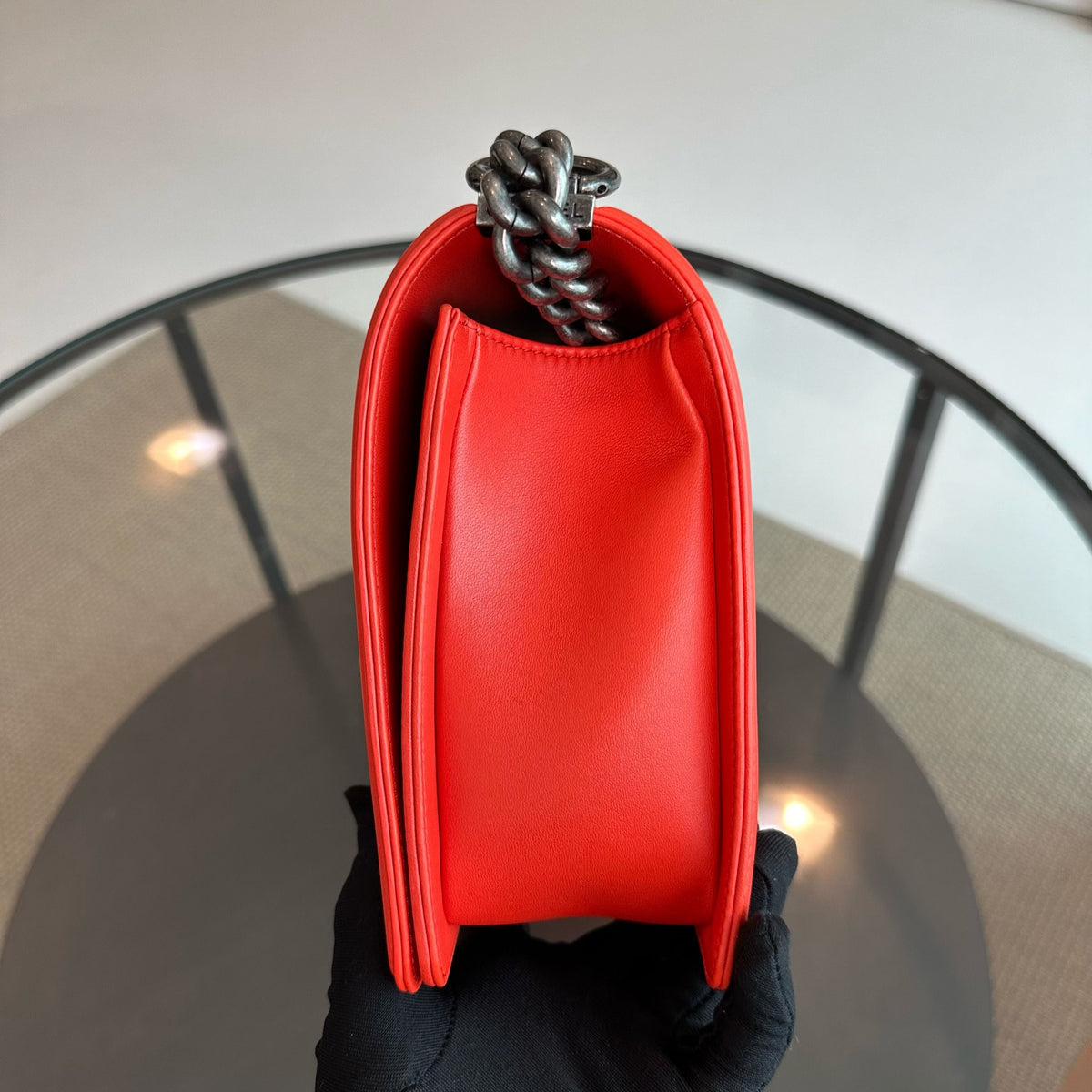 Boy New Medium 28CM Chevron Lambskin Salmon Red RSHW No 20