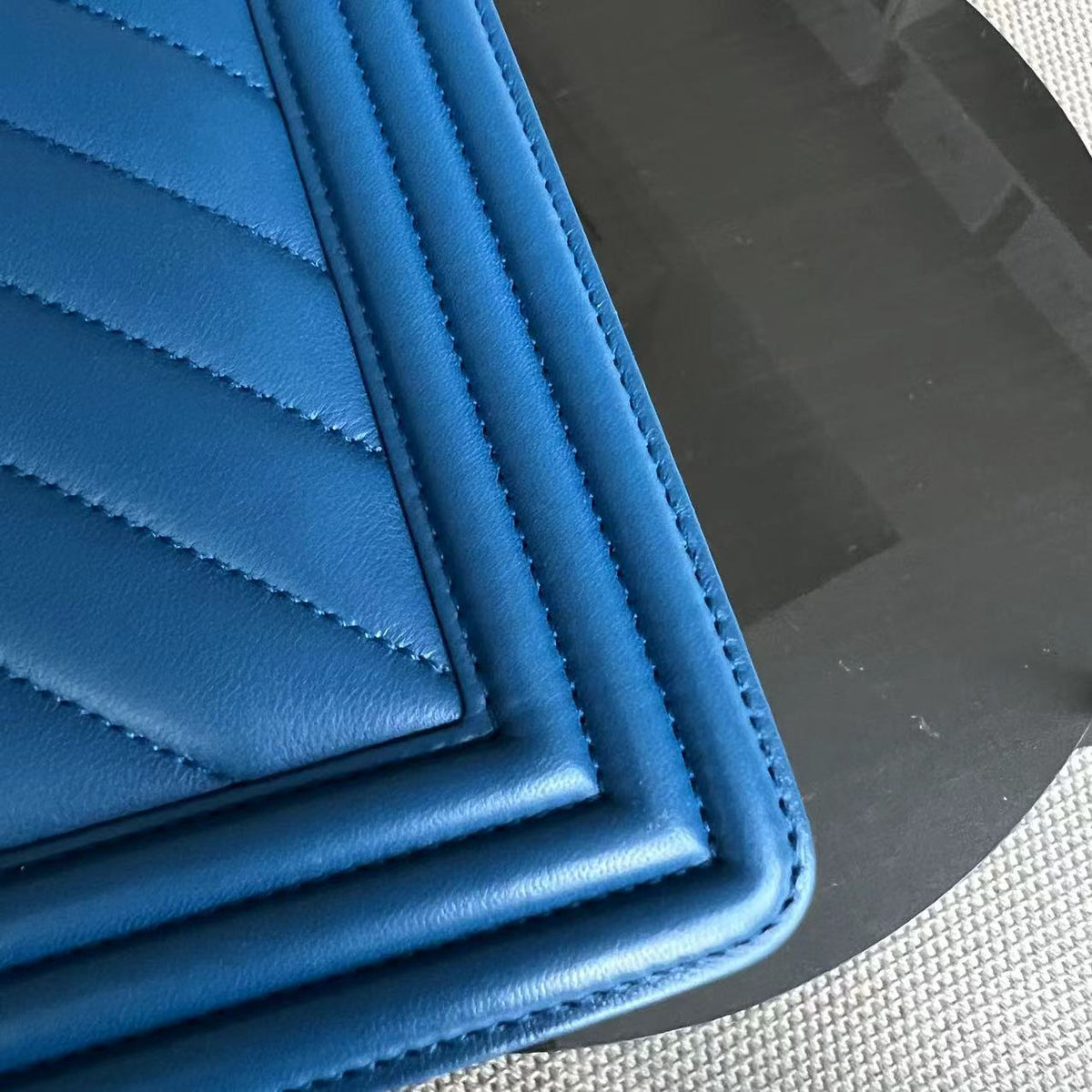Boy New Medium 28CM Chevron Smooth Calfskin Blue Golden Hardware Series 24
