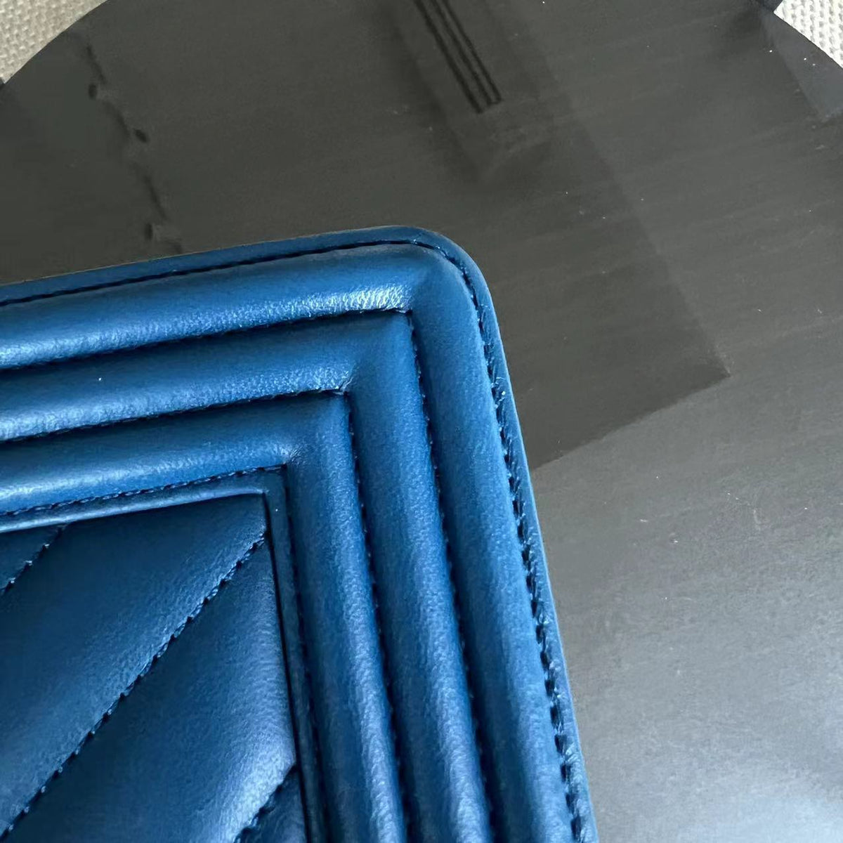 Boy New Medium 28CM Chevron Smooth Calfskin Blue Golden Hardware Series 24