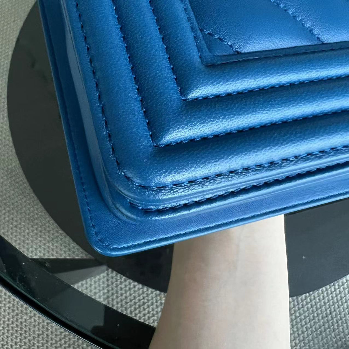 Boy New Medium 28CM Chevron Smooth Calfskin Blue Golden Hardware Series 24