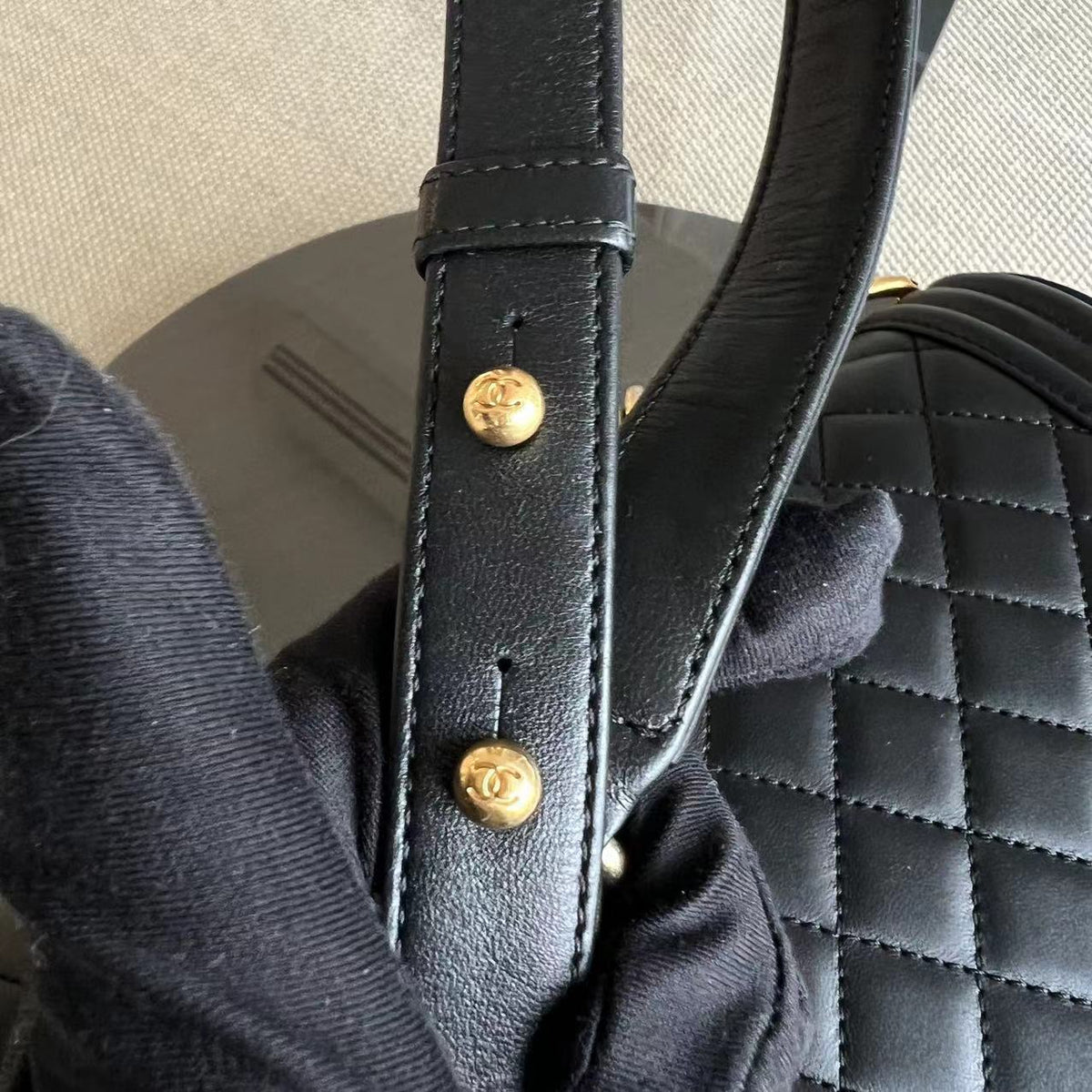 Boy New Medium 28CM Quilted Lambskin Black Leboy Golden Hardware Series 23