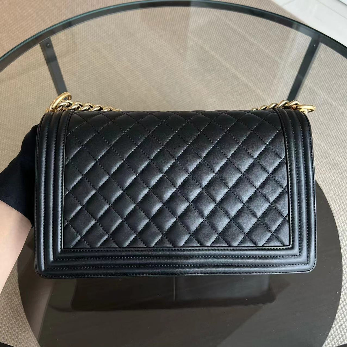 Boy New Medium 28CM Quilted Lambskin Black Leboy Golden Hardware Series 23
