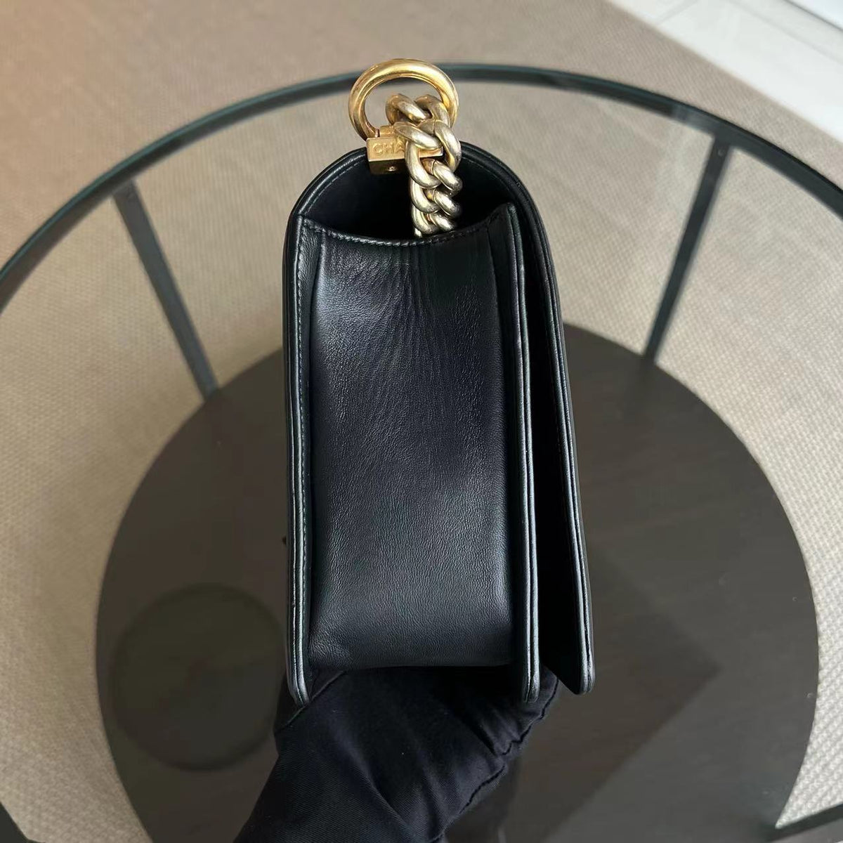 Boy New Medium 28CM Quilted Lambskin Black Leboy Golden Hardware Series 23