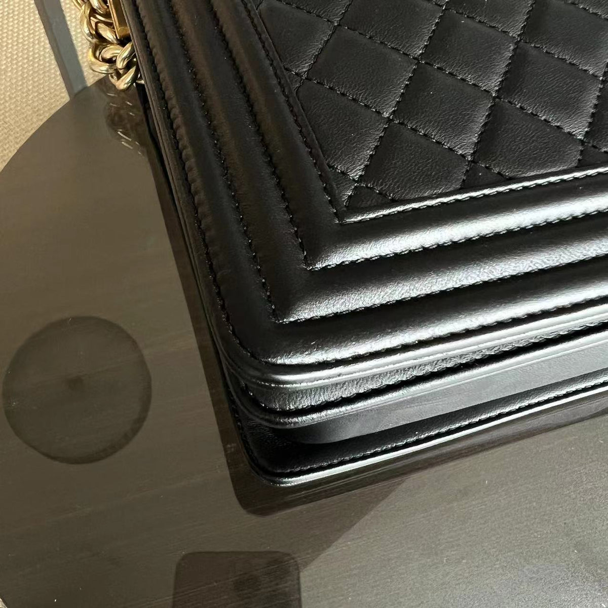 Boy New Medium 28CM Quilted Lambskin Black Leboy Golden Hardware Series 23