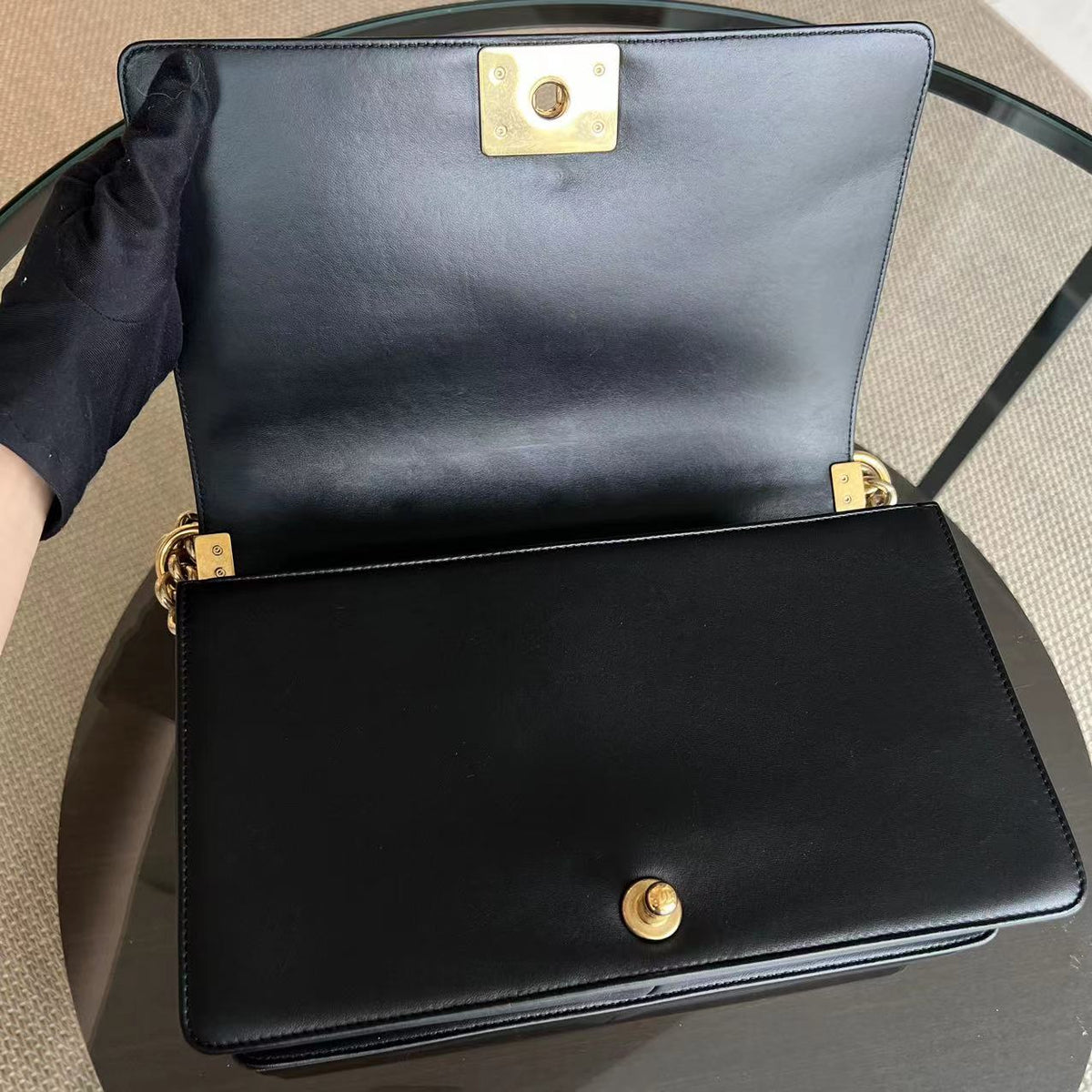 Boy New Medium 28CM Quilted Lambskin Black Leboy Golden Hardware Series 23