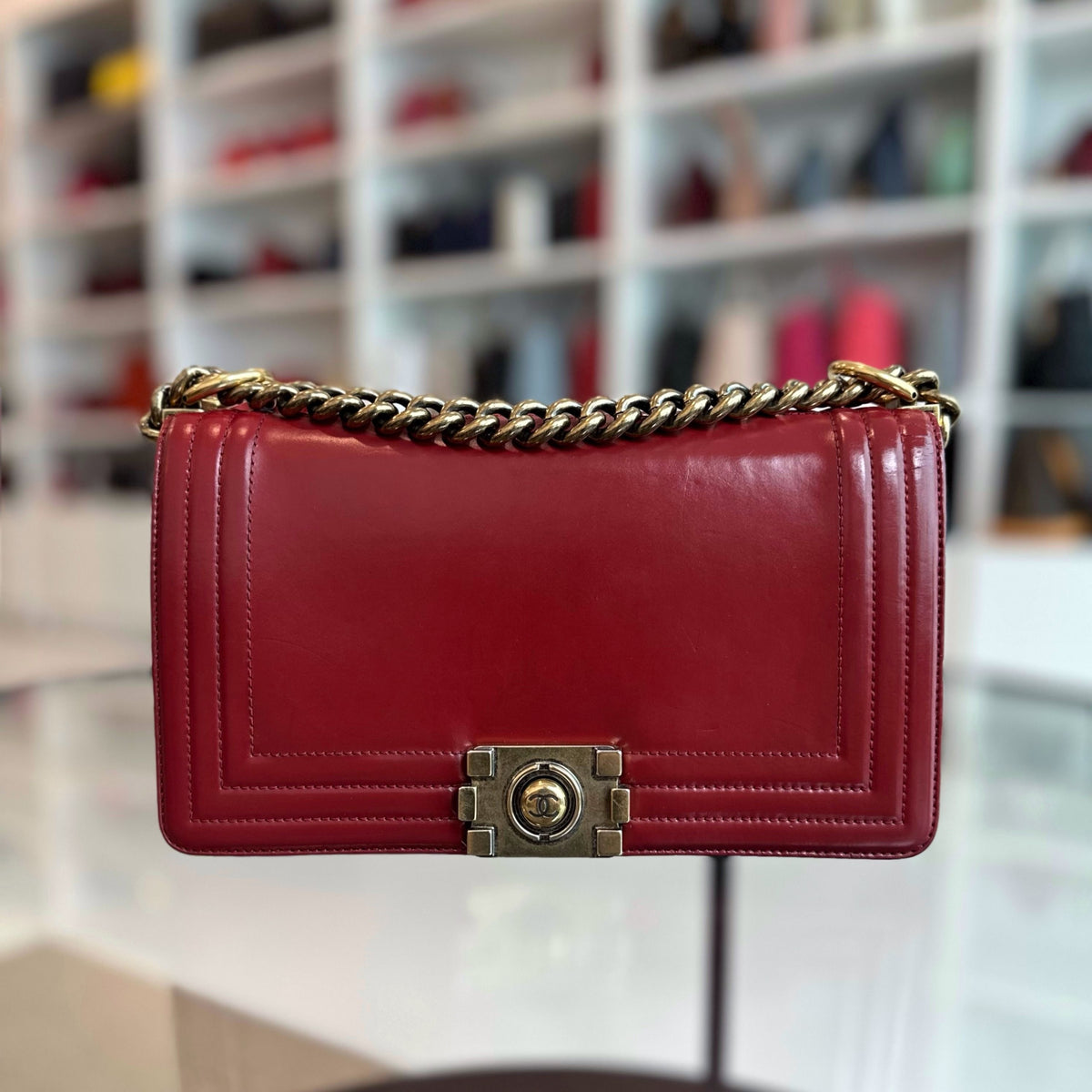 Boy Old Medium 25CM Lambskin Burgundy Flap No 15