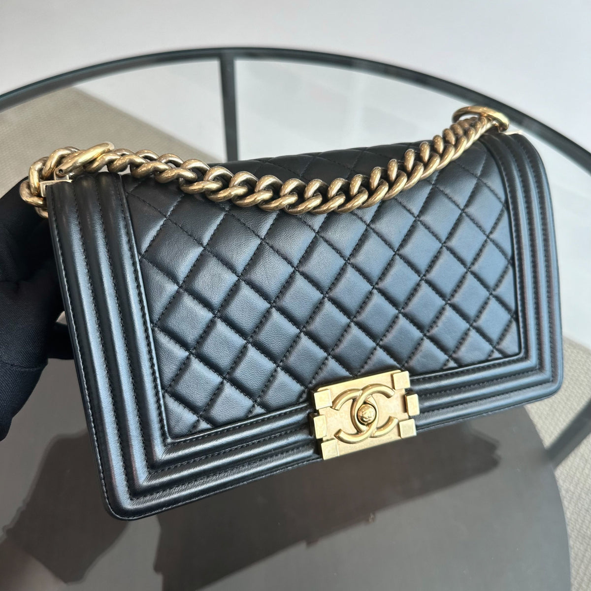 Boy Old Medium 25CM Lambskin Leboy Black GHW No 19
