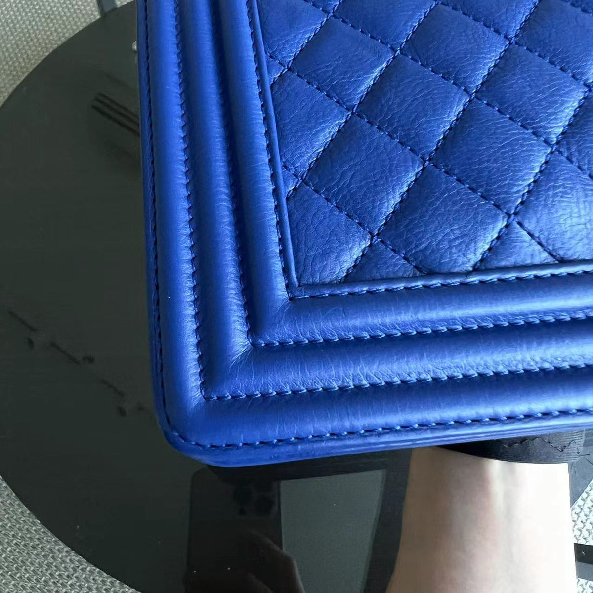 Boy Old Medium 25CM Quilted Calfskin Blue Leboy Silver Hardware Series 18