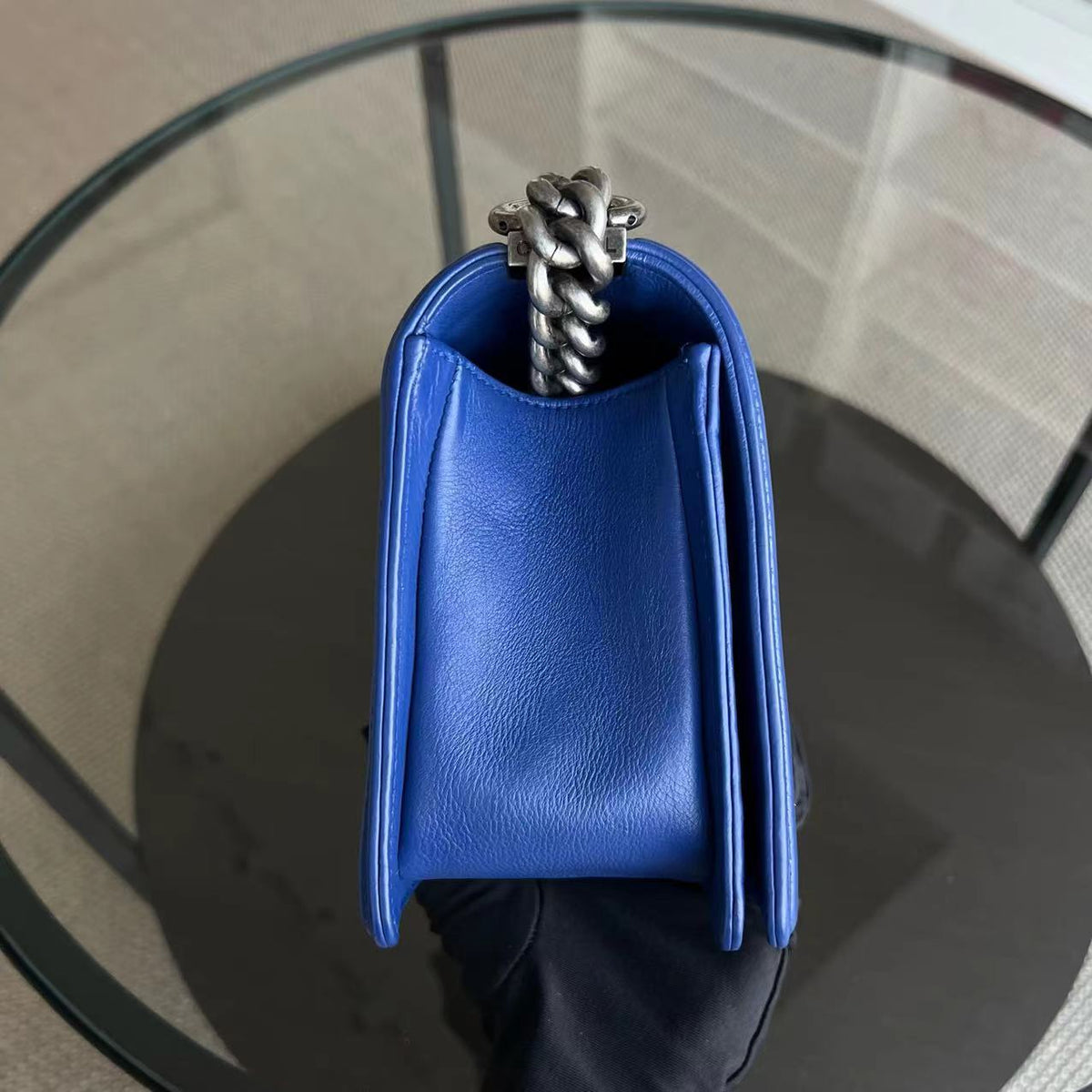 Boy Old Medium 25CM Quilted Calfskin Blue Leboy Silver Hardware Series 18