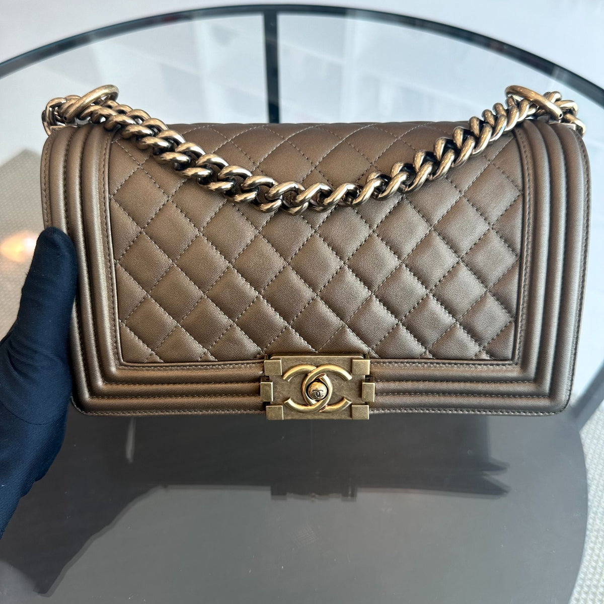 Boy Old Medium 25CM Quilted Lambskin Bronze GHW No 16