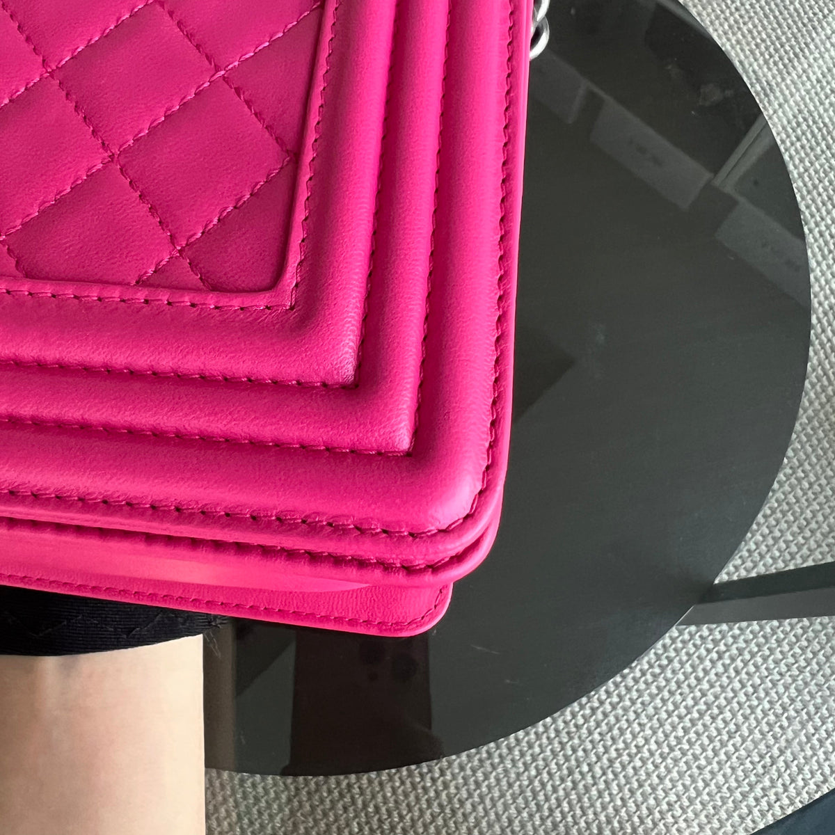 Boy OldMedium 25CM QuiltedLambskin Hot Pink Leboy Silver Hardware Series 19