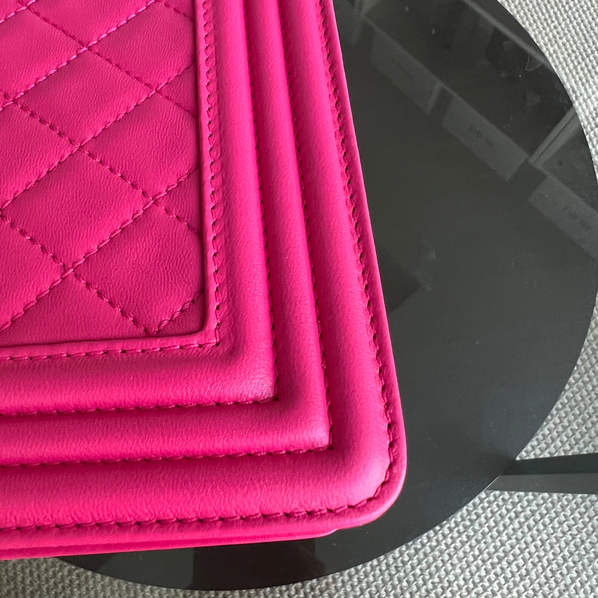 Boy OldMedium 25CM QuiltedLambskin Hot Pink Leboy Silver Hardware Series 19