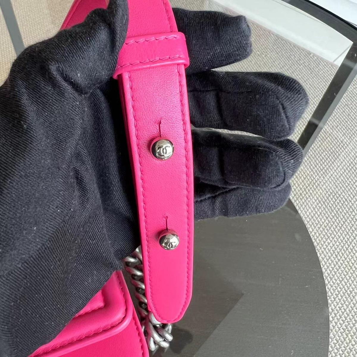Boy Old Medium 25CM Quilted Lambskin Hot Pink Leboy Silver Hardware Series 19