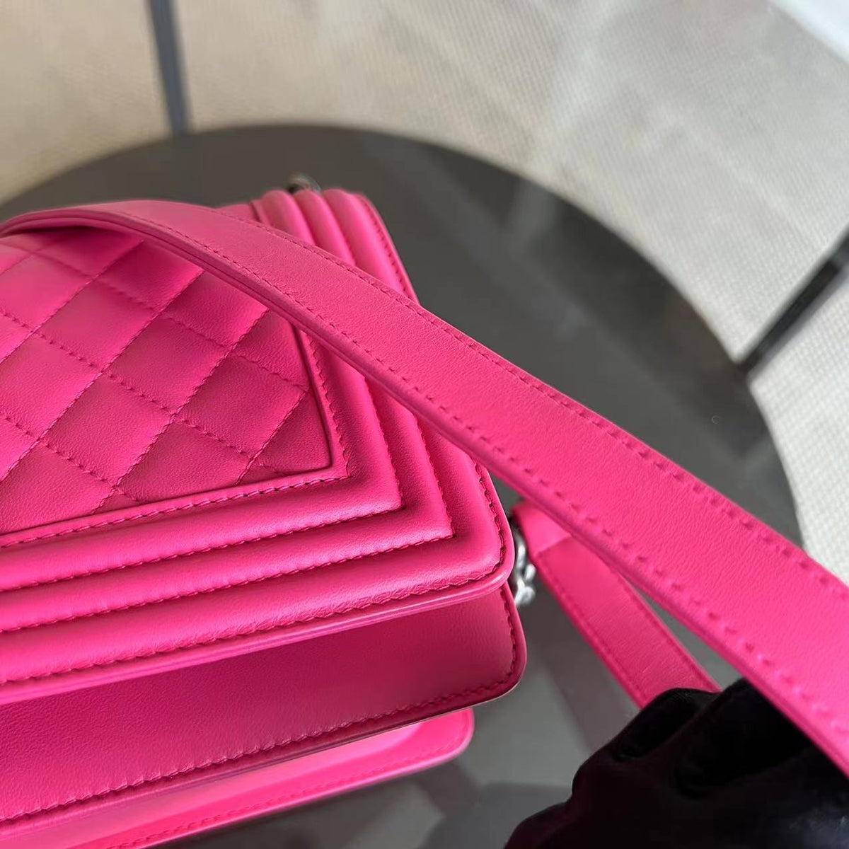 Boy Old Medium 25CM Quilted Lambskin Hot Pink Leboy Silver Hardware Series 19