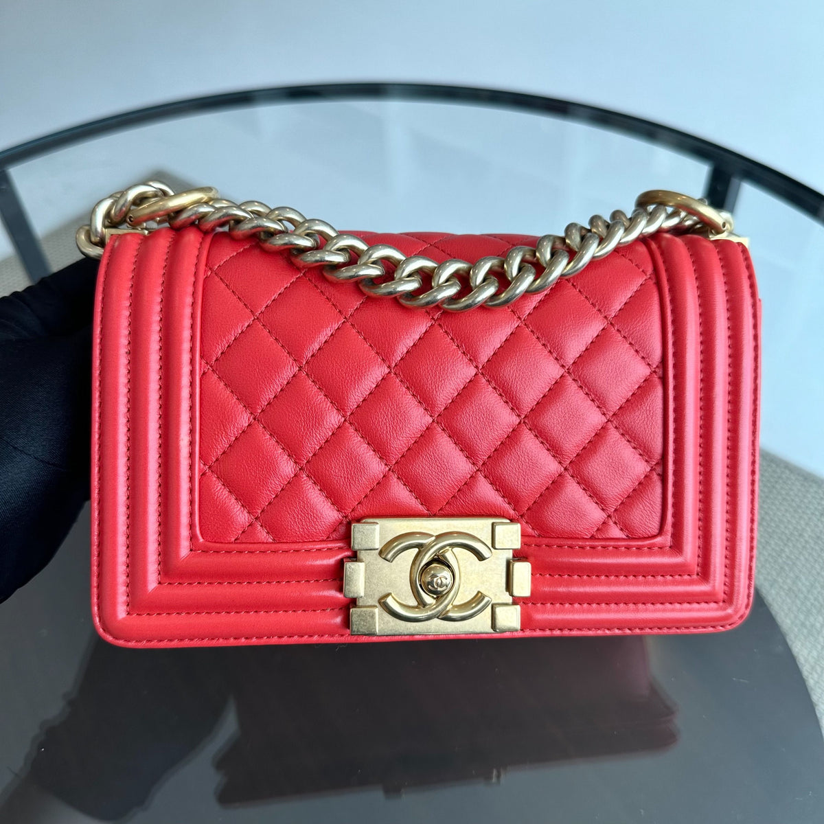 Boy Small 20CM calfskin Quilted Orange Leboy GHW No 23