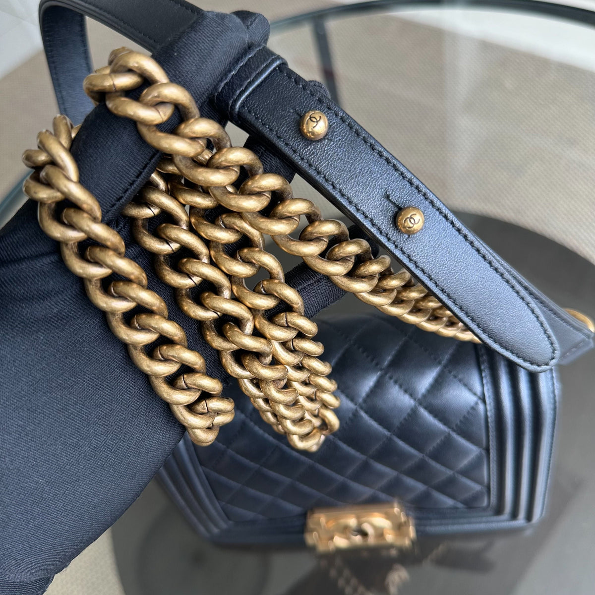 Boy Small 20CM Quilted Lambskin Leboy Iridescent Black GHW No 19