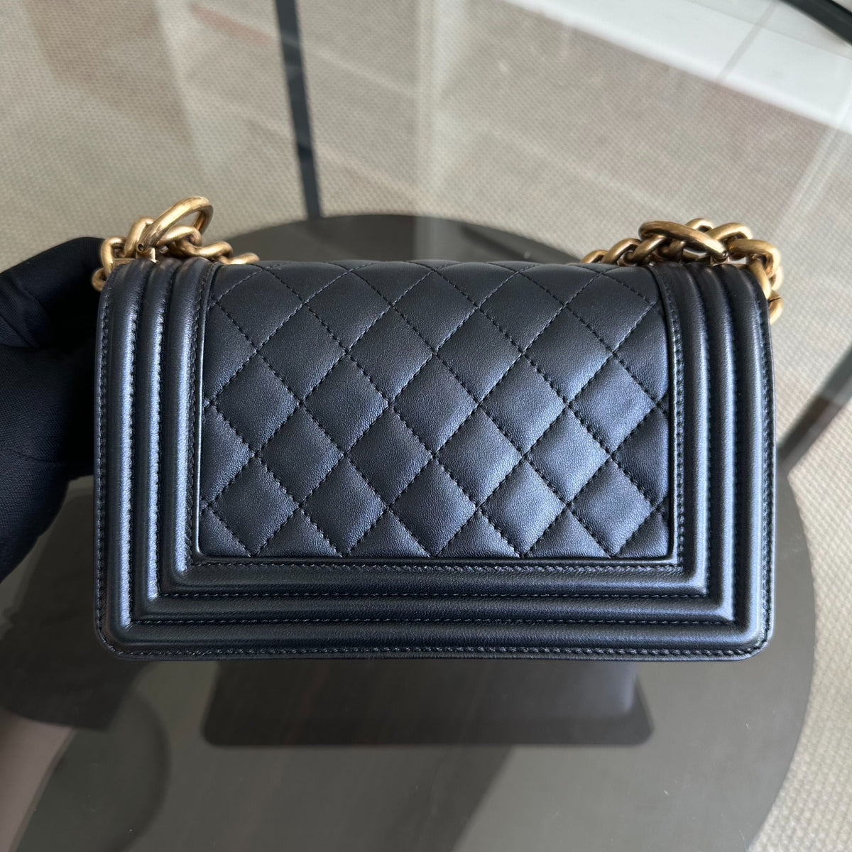 Boy Small 20CM Quilted Lambskin Leboy Iridescent Black GHW No 19