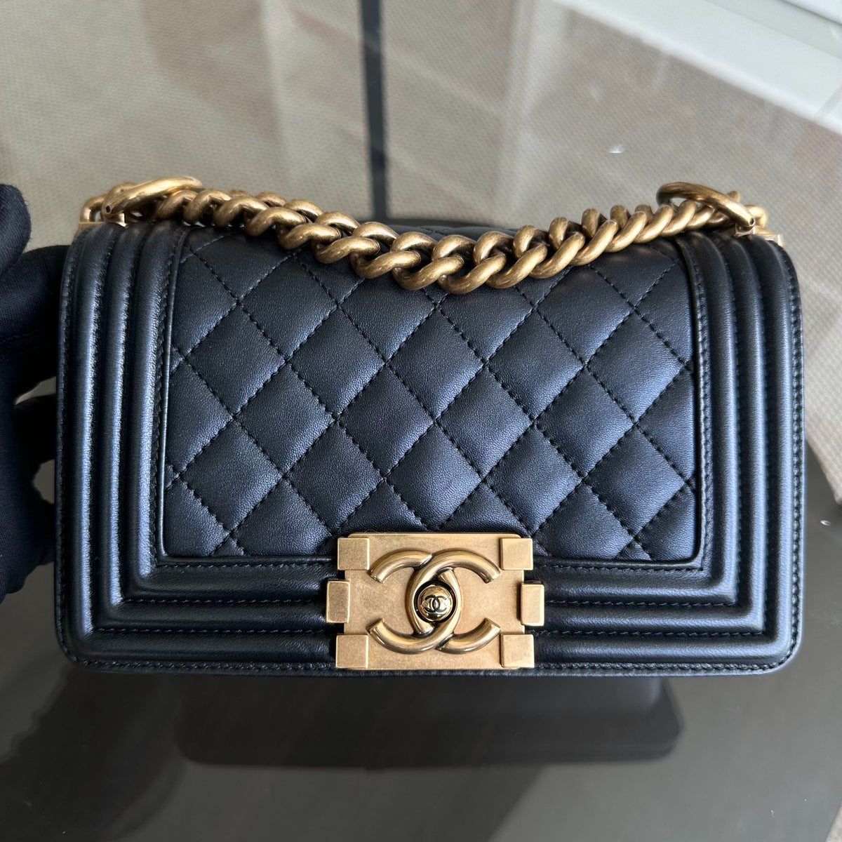 Boy Small 20CM Quilted Lambskin Leboy Iridescent Black GHW No 19