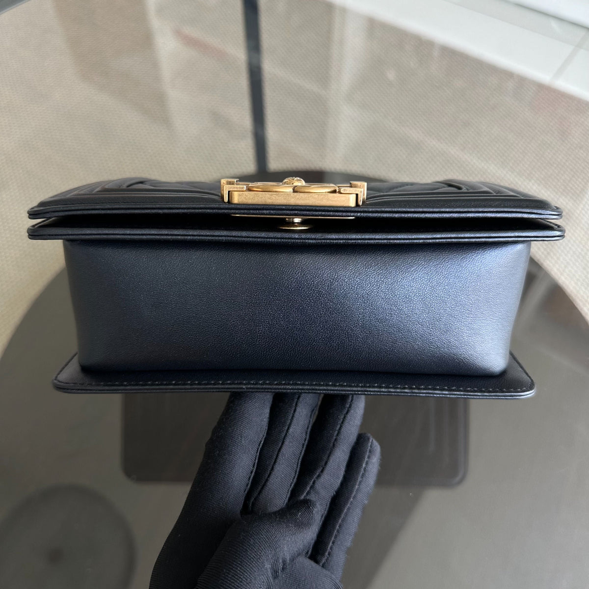 Boy Small 20CM Quilted Lambskin Leboy Iridescent Black GHW No 19