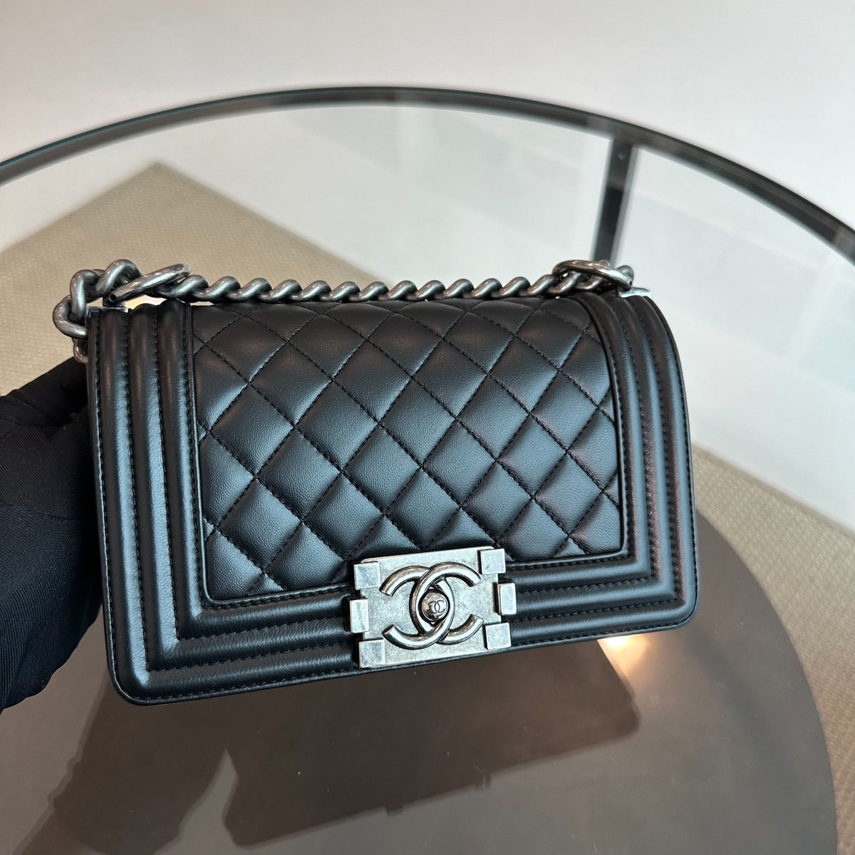 Boy Small Lambskin Quilted Black SHW No 22