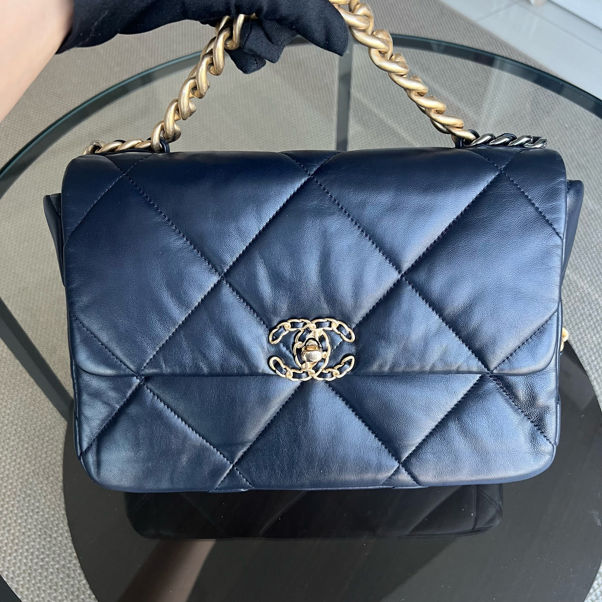 C19 Medium 19 Bag Quilted Goatskin Midnight Dark Blue Two-Tone Golden Hardware Series 30