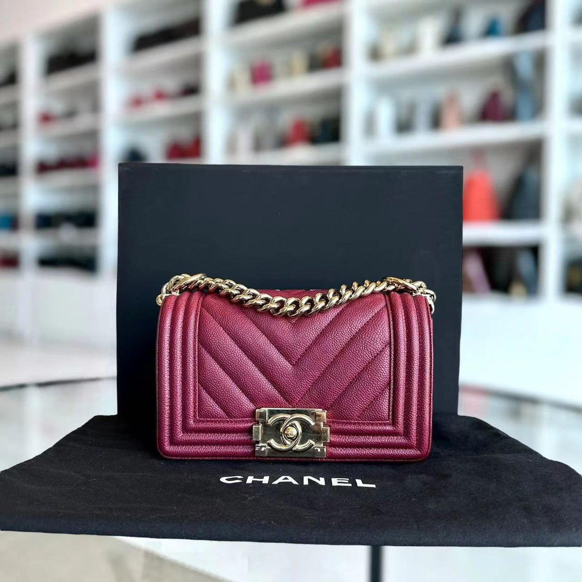 Caivar Boy Small Chevron Calfskin Burgundy Dark Red GHW No 24