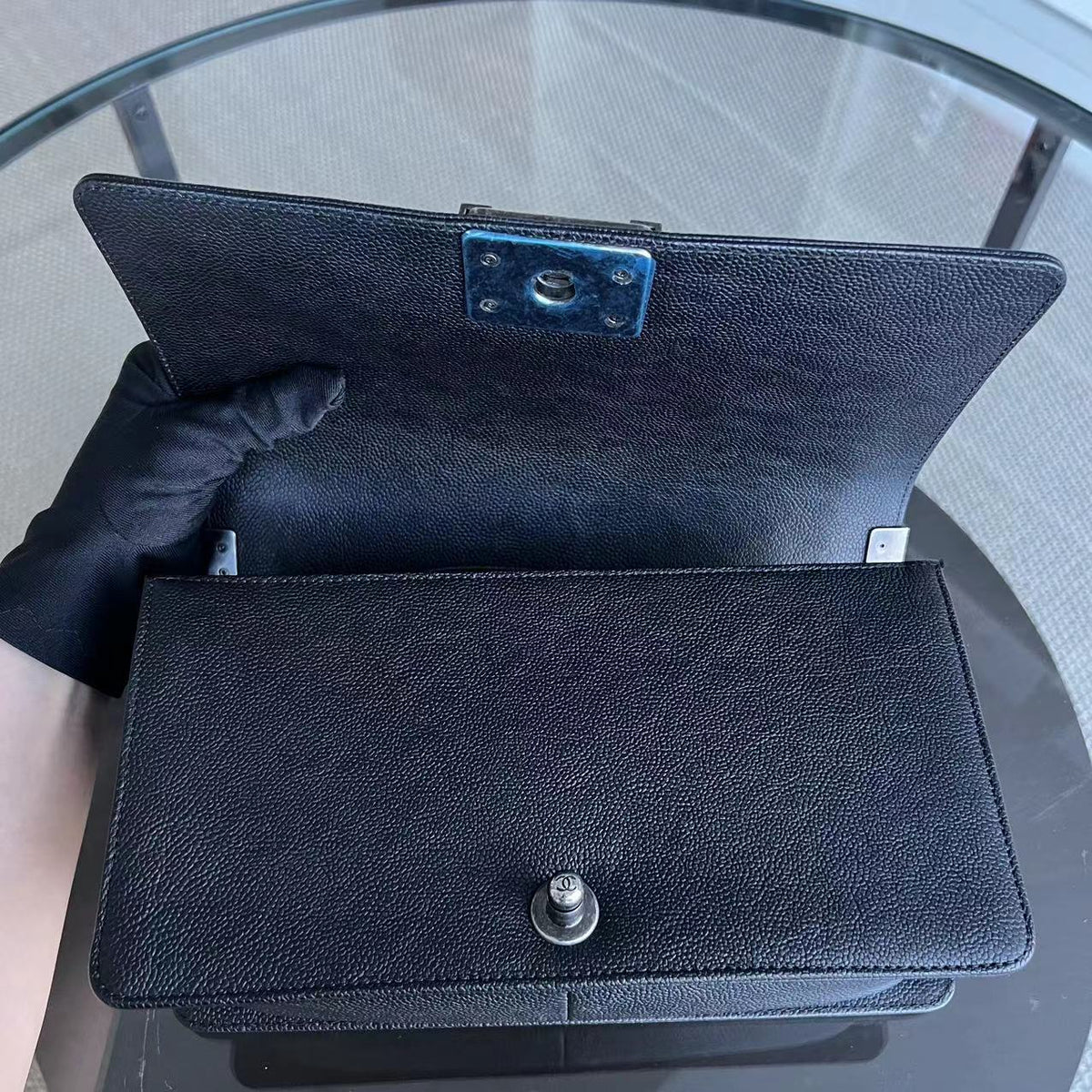 Caviar Boy Medium 25CM Quilted Grained Calfskin Black Leboy Ruthenium Silver Hardware Series 23