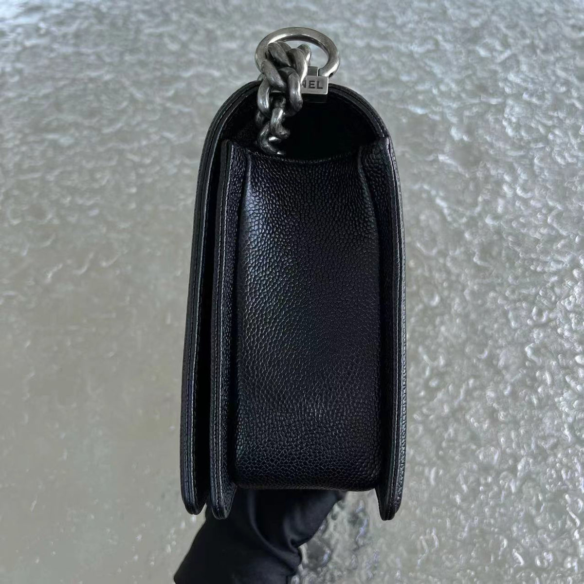 Caviar Boy New Medium 28CM Quilted Grained Calfskin Leboy Black Silver Hardware Series 20
