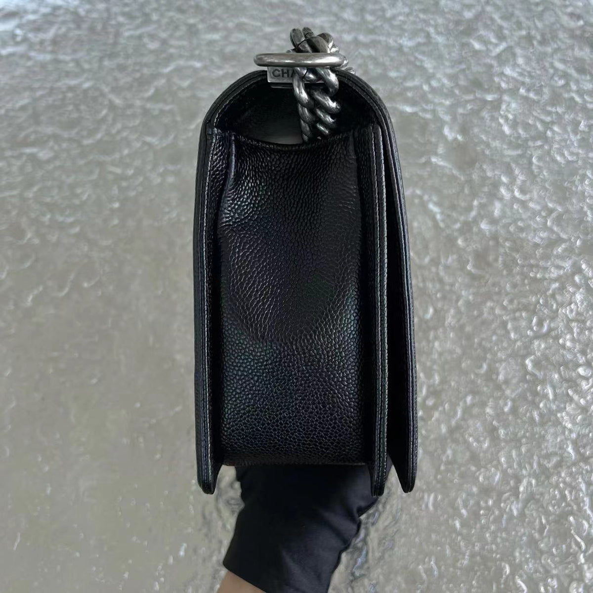 Caviar Boy New Medium 28CM Quilted Grained Calfskin Leboy Black Silver Hardware Series 20