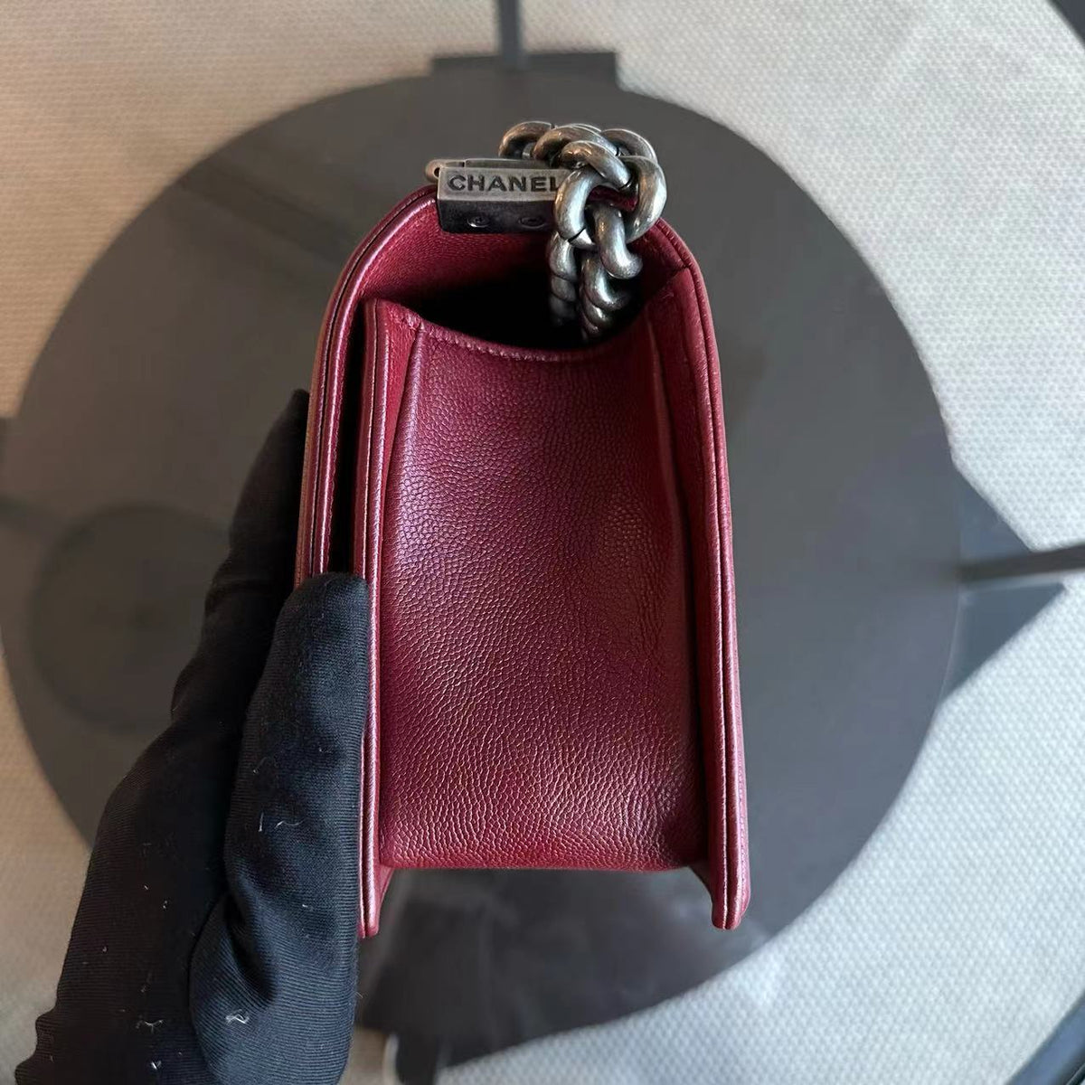 Caviar Boy Old Medium 25CM Chevron Calfskin Leboy Burgundy Dark Red RSHW No 24