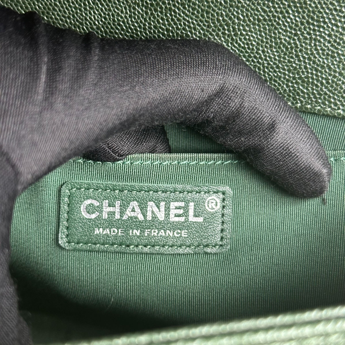 Caviar Boy Old Medium 25CM Chevron Calfskin Leboy Dark Green RSHW No 26