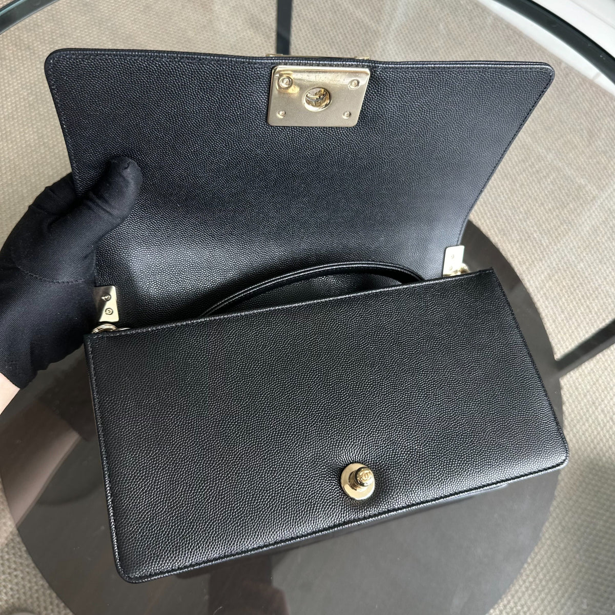 Caviar Boy Old Medium 25CM Quilted Calfskin Leboy Black GHW No 23