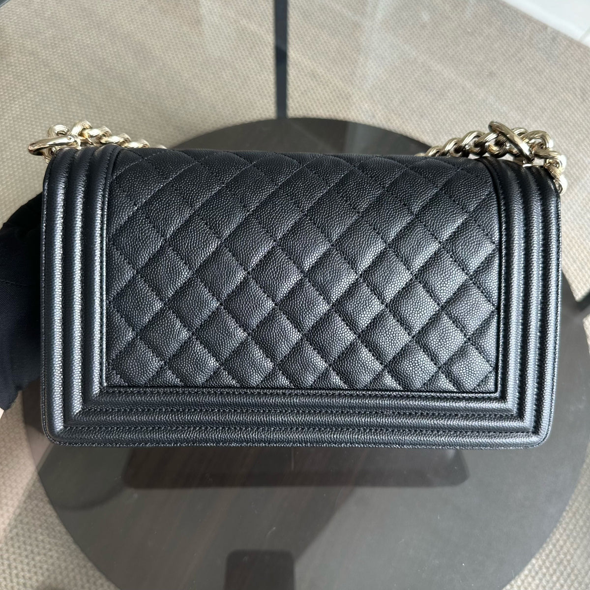 Caviar Boy Old Medium 25CM Quilted Calfskin Leboy Black GHW No 23