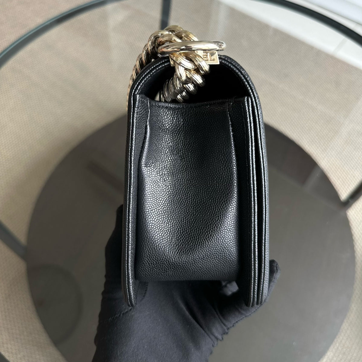 Caviar Boy Old Medium 25CM Quilted Calfskin Leboy Black GHW No 23
