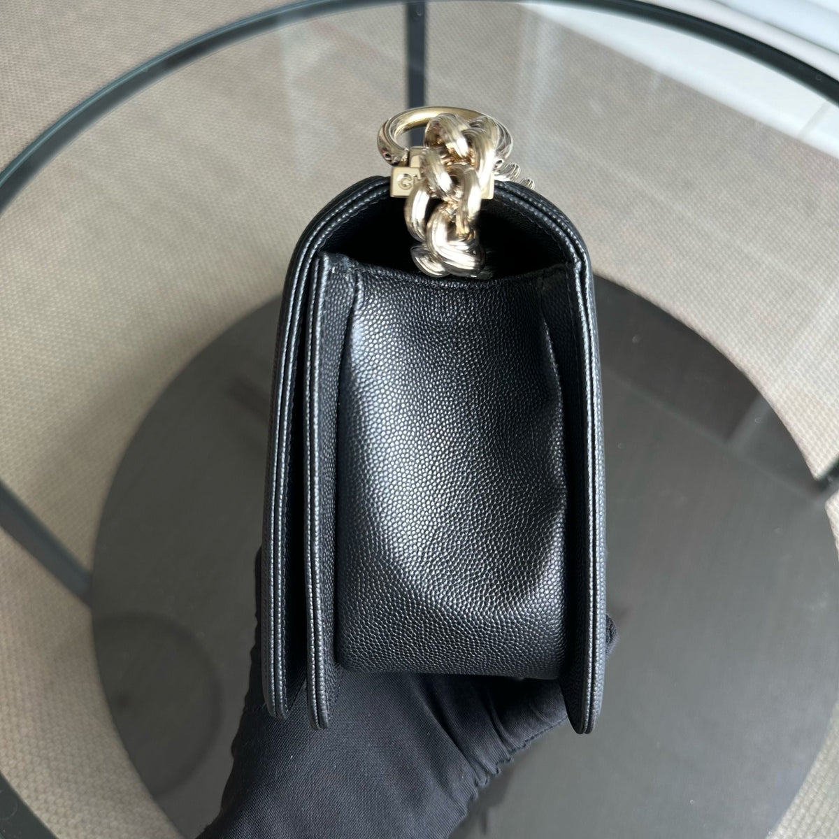 Caviar Boy Old Medium 25CM Quilted Calfskin Leboy Black GHW No 23