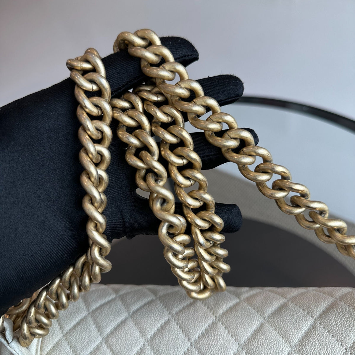 Caviar Boy Old Medium 25CM Quilted Leboy White GHW No 27