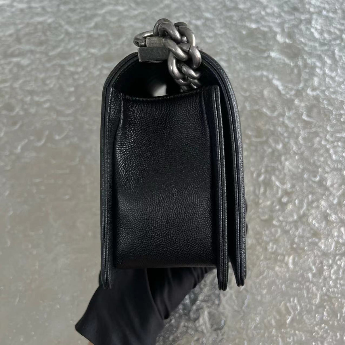 Caviar Boy Old Medium Chevron Grained Calfskin Black Silver Hardware Series 25