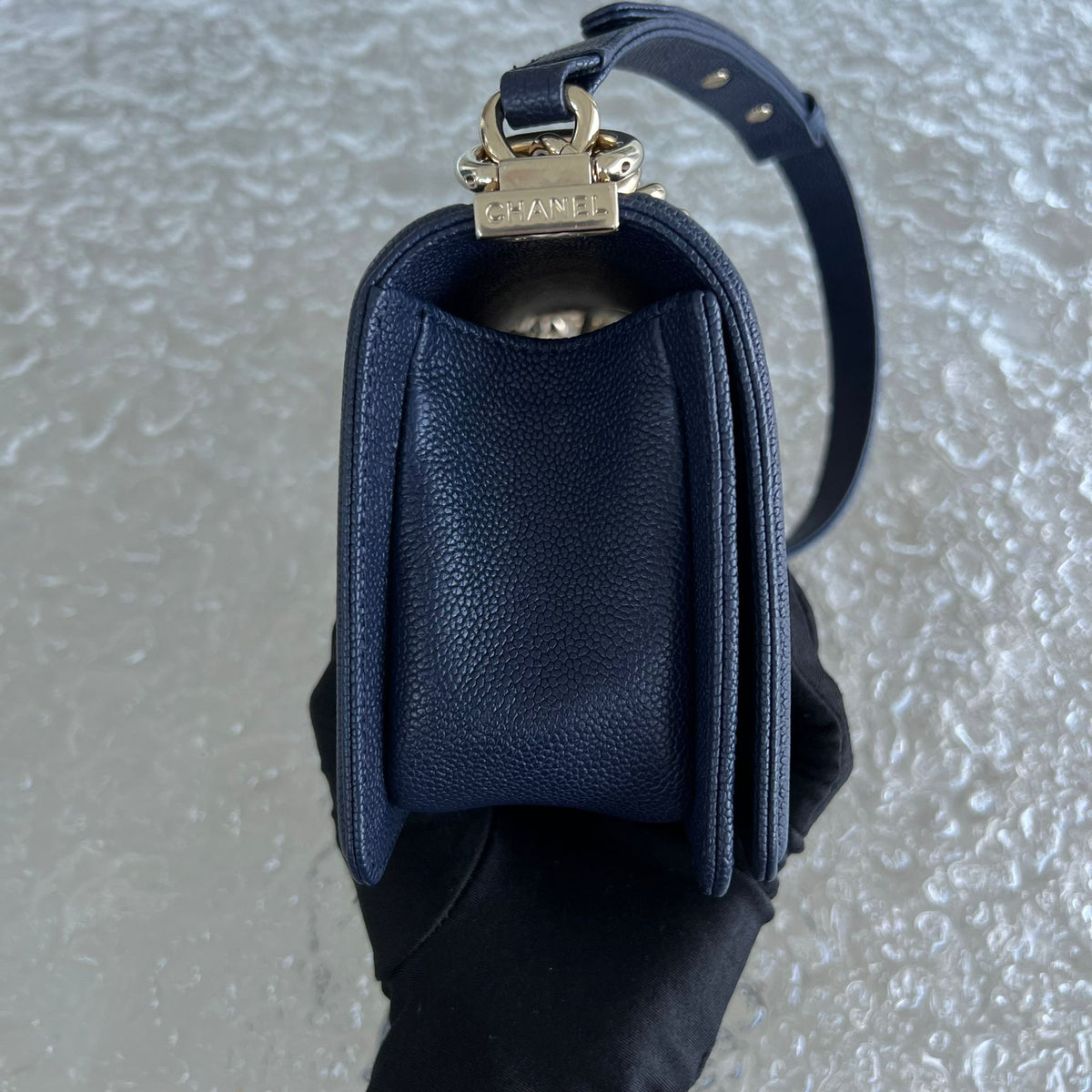 Caviar Boy Small 20CM Chevron Grained Calfskin Dark Blue No 24