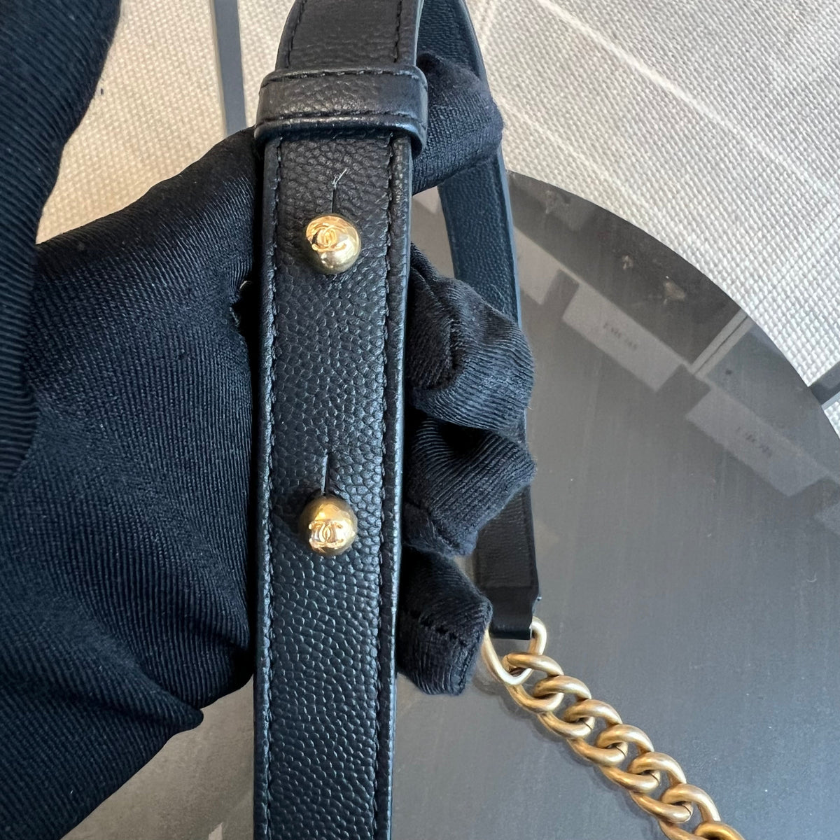 Caviar Boy Small 20CM Quilted Grained Calfskin Black Leboy Golden Hardware Series 24