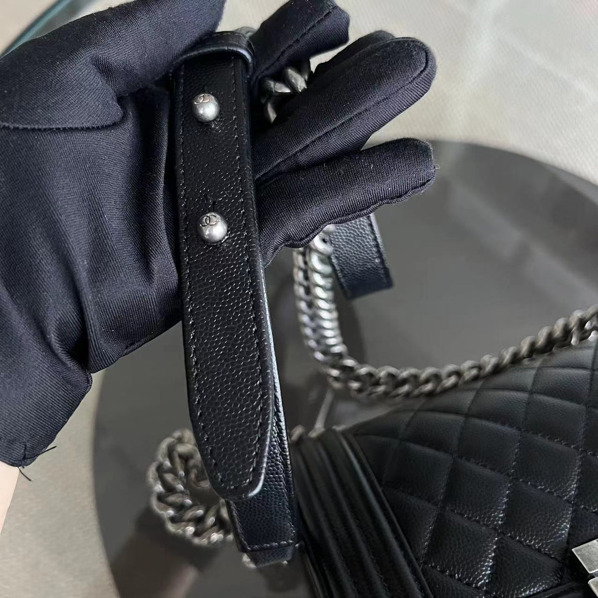 Caviar Boy Small 20CM Quilted Grained Calfskin Black Ruthenium Silver Hardware Series 27