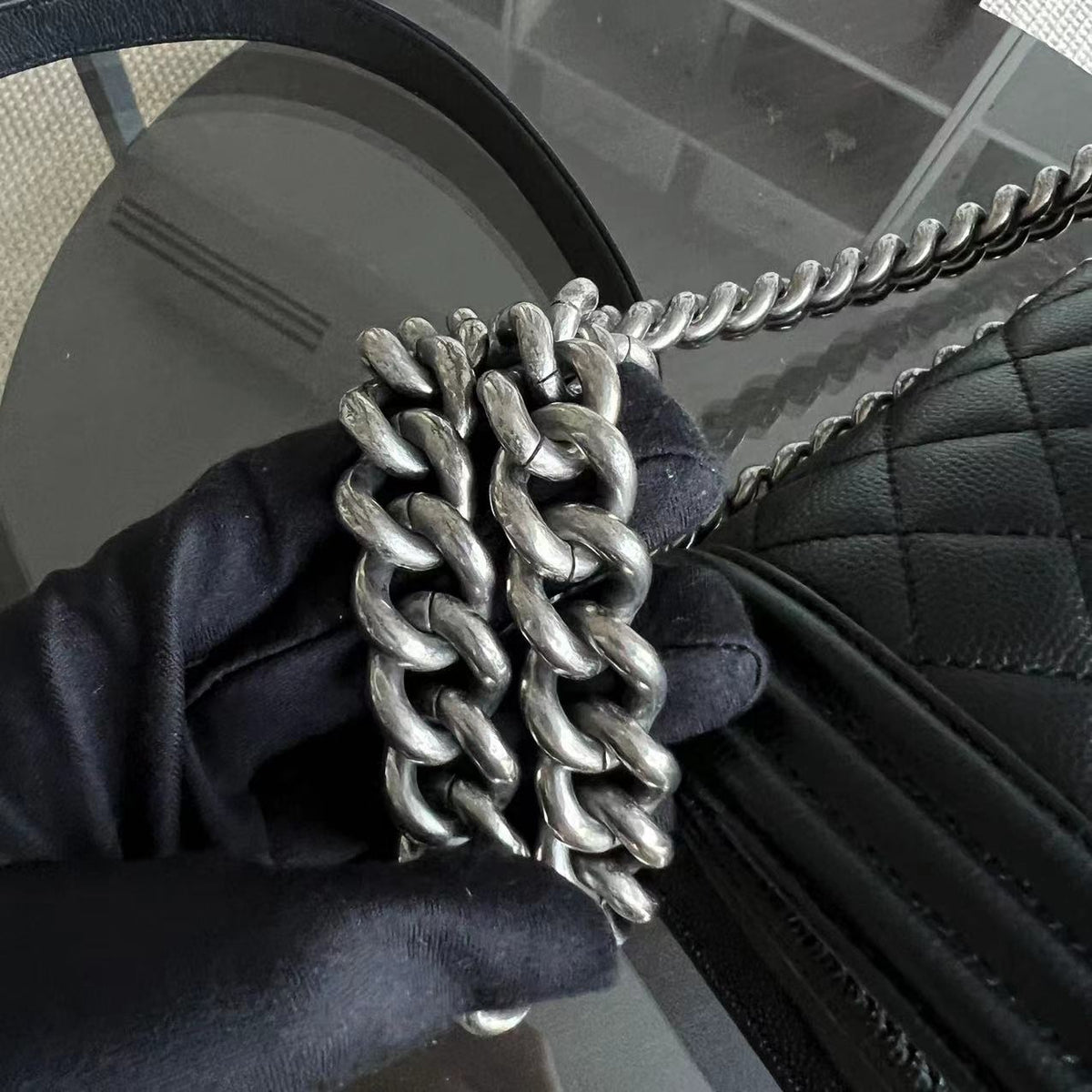 Caviar Boy Small 20CM Quilted Grained Calfskin Black Ruthenium Silver Hardware Series 27