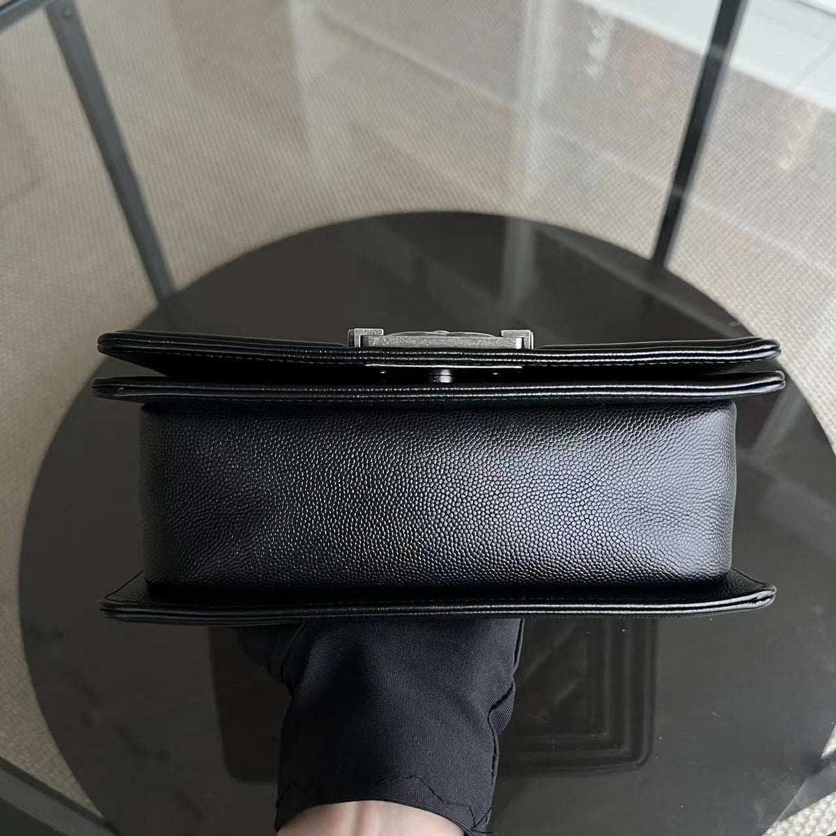 Caviar Boy Small 20CM Quilted Grained Calfskin Black Ruthenium Silver Hardware Series 27