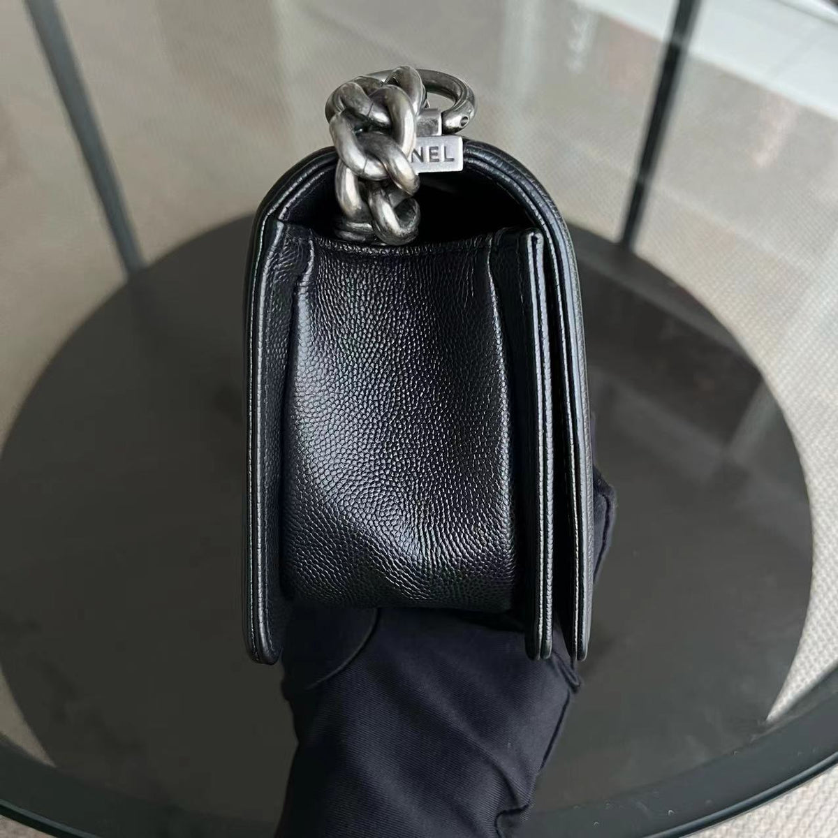 Caviar Boy Small 20CM Quilted Grained Calfskin Black Ruthenium Silver Hardware Series 27