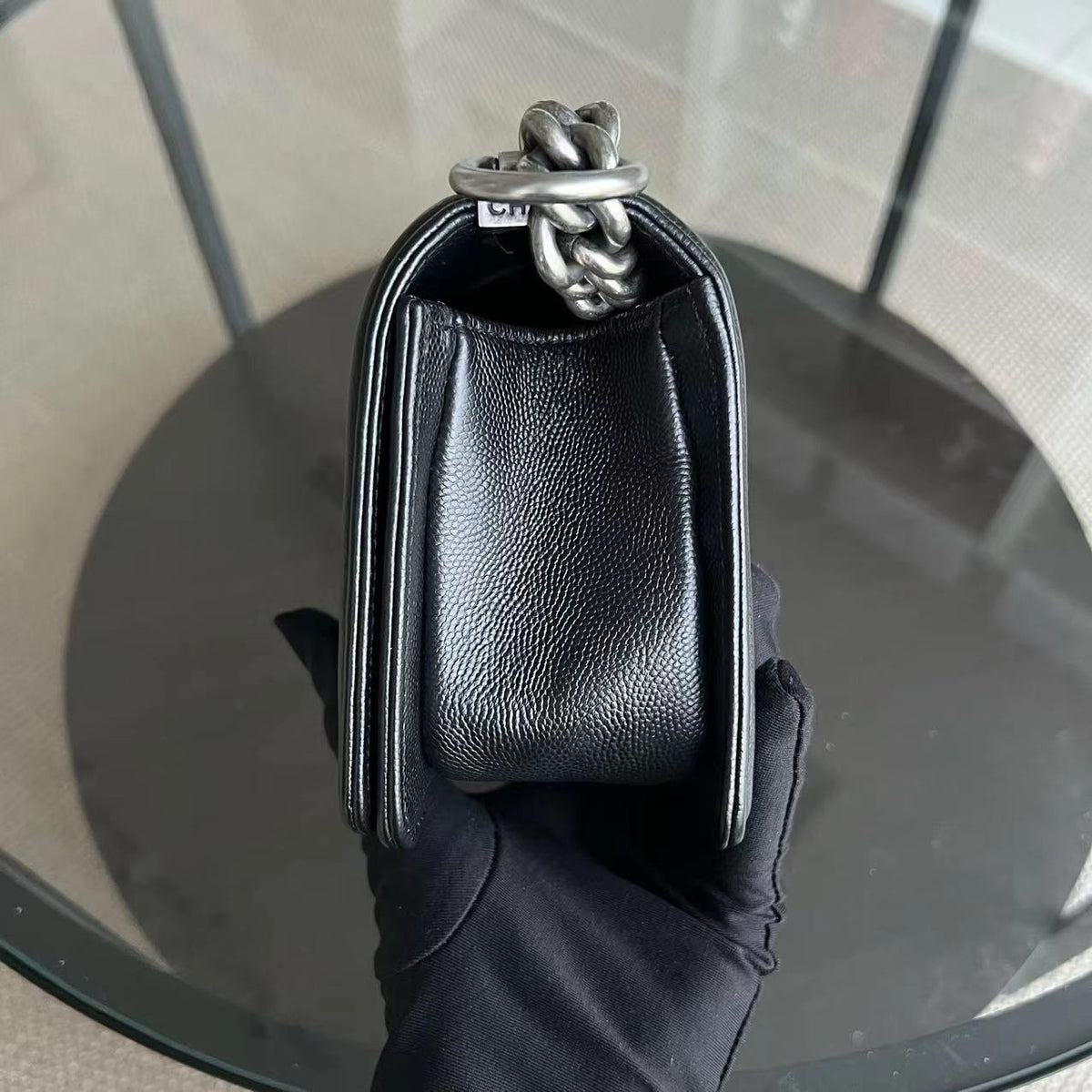 Caviar Boy Small 20CM Quilted Grained Calfskin Black Ruthenium Silver Hardware Series 27