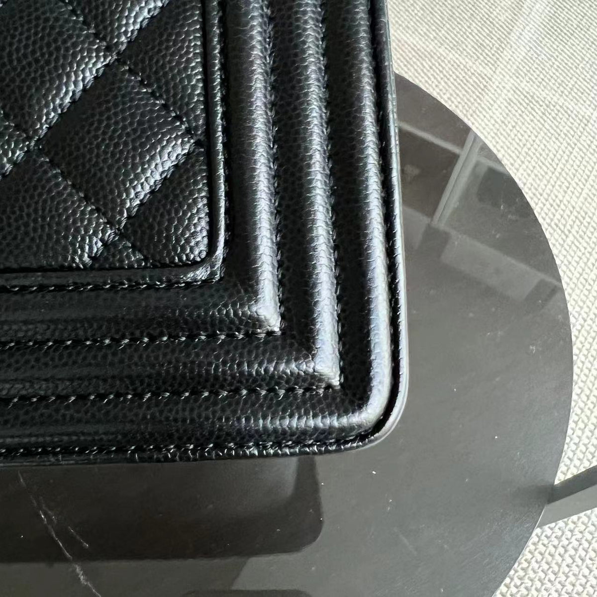 Caviar Boy Small 20CM Quilted Grained Calfskin Black Ruthenium Silver Hardware Series 27