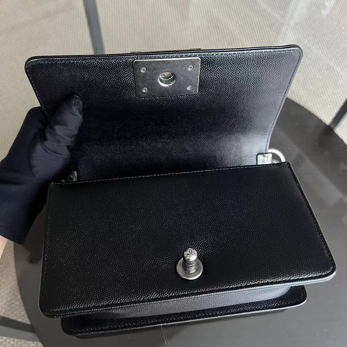 Caviar Boy Small 20CM Quilted Grained Calfskin Black Ruthenium Silver Hardware Series 27