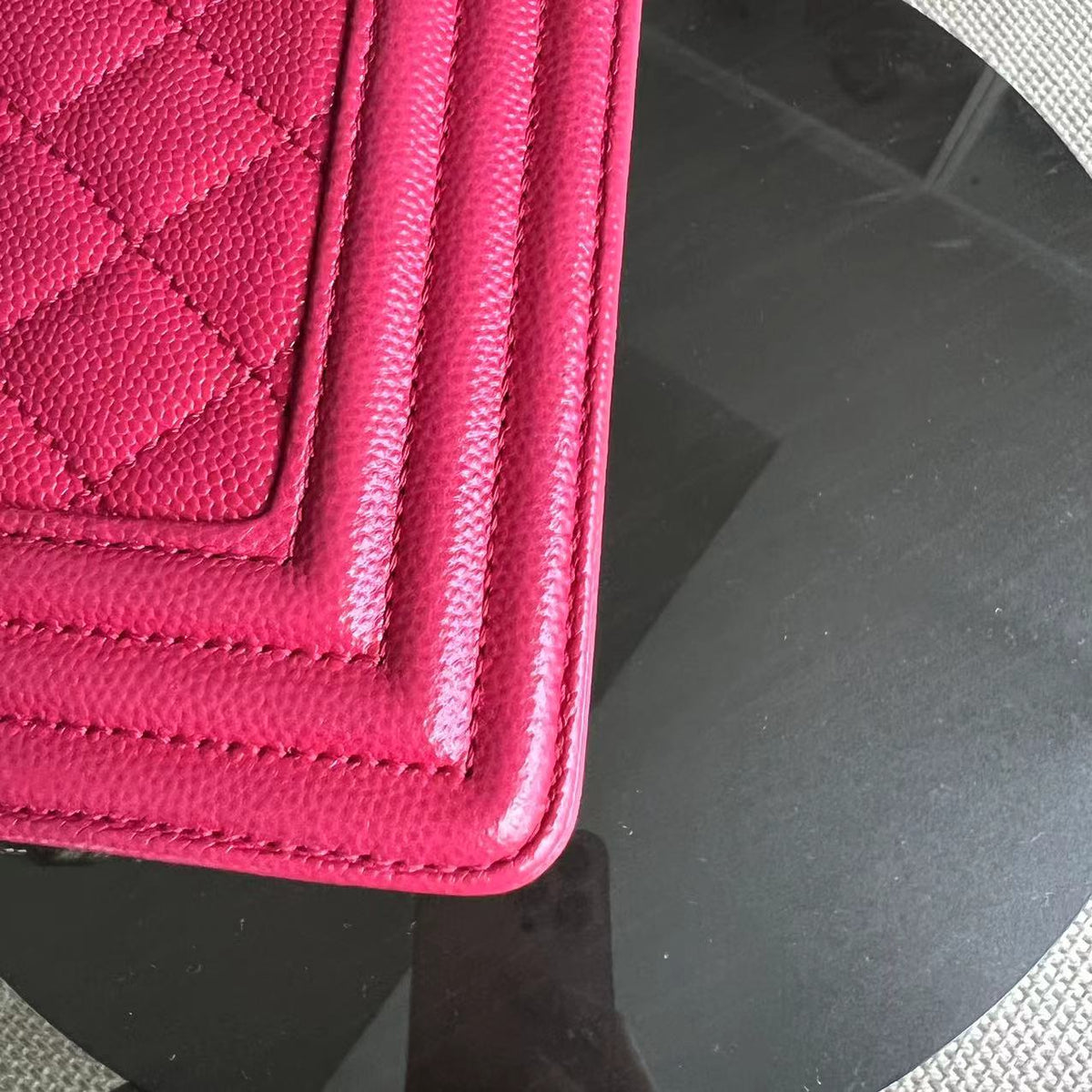 Caviar Boy Small Quilted Grained Calfskin Hot Pink Golden Hardware