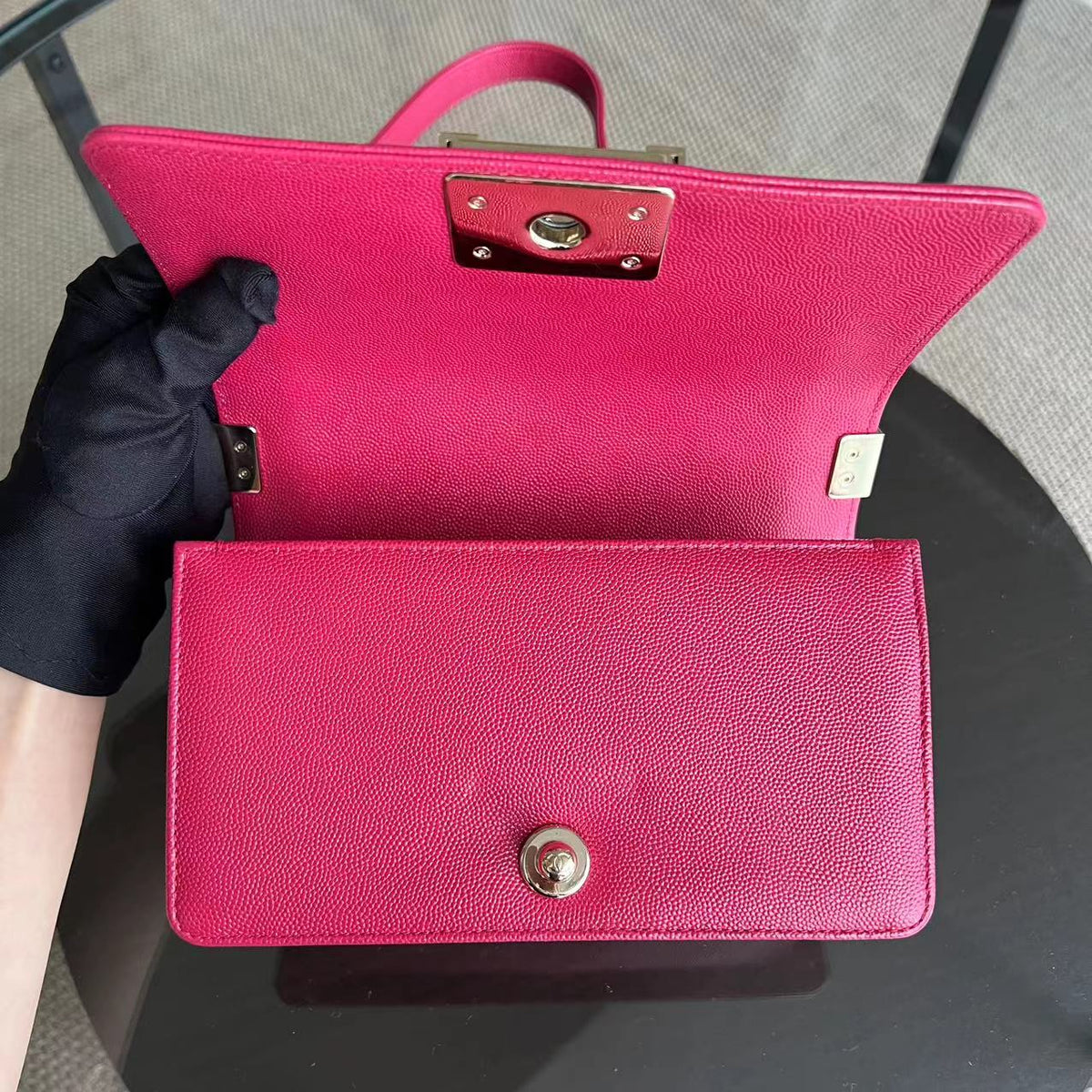 Caviar Boy Small Quilted Grained Calfskin Hot Pink Golden Hardware